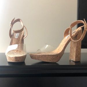 Clear Cork Heeled Platform Sandals